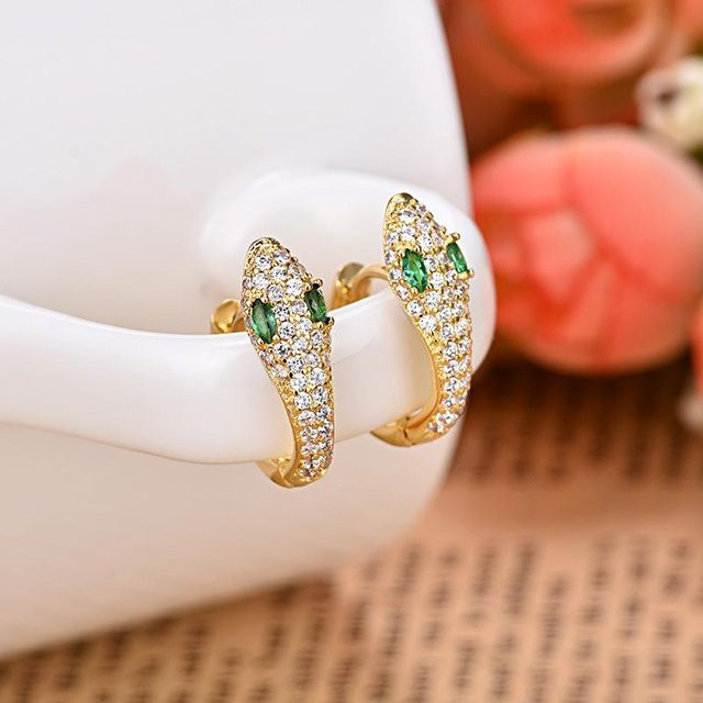 YIRAN Ohrringe, schlangenförmig, Kupfer, Gold, Diamant, Zirkonia, Damen - Bild 1