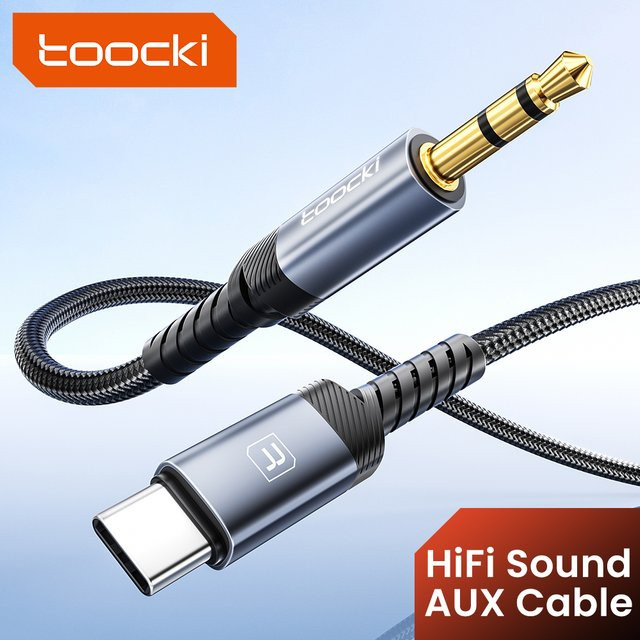Toocki USB-C auf 3,5 mm Klinke Audiokabel Adapter Schwarz, 1 m Verlängerung für iPhone und Xiaomi - Bild 1