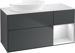 V&B Waschtischunterschrank Finion mit Wandbeleuchtung, Breite: 120 cm, Tiefe: 50,1 cm, Höhe: 50,1 cm, matt blau lackiert - Bild 1