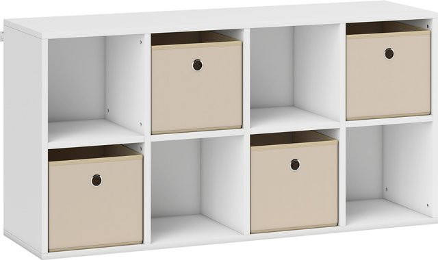 HOMCOM Regal mit 8 Würfeln und 4 Stoffschubladen, Bücherregal für Wohnzimmer und Schlafzimmer, Weiß und Beige, B/T/H: 105,9 x 30 x 53,7 cm - Bild 1