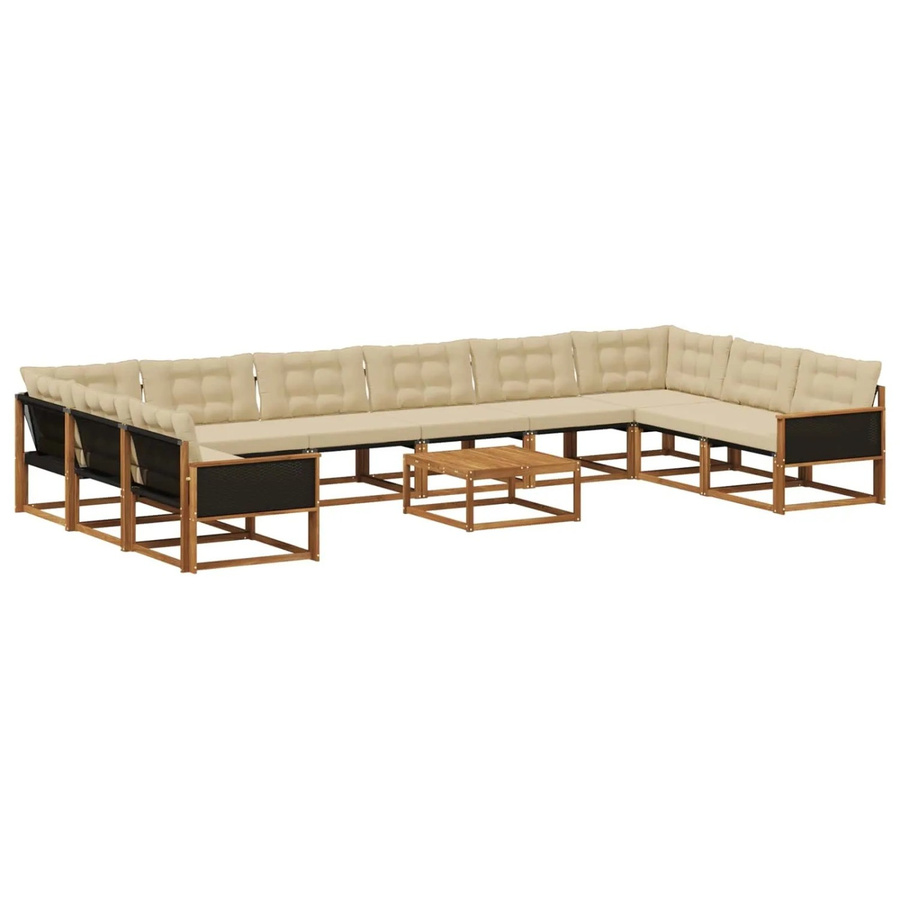 vidaXL Outdoor-Sofagarnitur in U-Form aus massivem Akazienholz mit 11-teiligem Set Textilene-Kissen in Natur-Beige - Bild 2