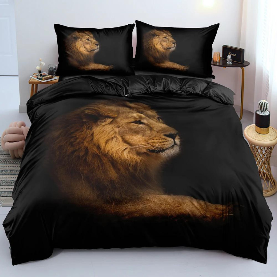 Black Lion Bettwäscheset aus Mikrofaser mit Tiermotiv, 3-teilig, Schwarz, B/H: 200 x 200 cm - Bild 1
