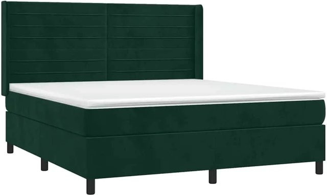 vidaXL Boxspringbett mit Matratze in Dunkelgrün aus Samt mit LED-Beleuchtung und USB-Anschluss, B/T/H: 160 x 200 x 128 cm - Bild 1