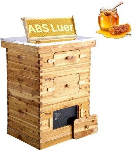 VEVOR Langstroth Bienenstock-Set aus mit Bienenwachs beschichtetem Tannenholz für 30 Rahmen, bestehend aus 2 tiefen und 1 mittelgroßen Bienenkasten mit transparenten Acrylfenstern und Fundamenten - Bild 1