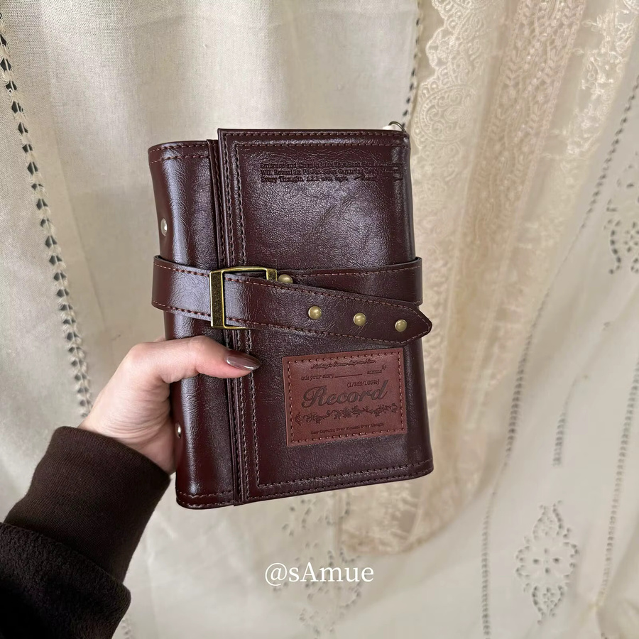 HITUZE Vintage A6 3-fach faltbares Leder-Notizbuch mit 6-Ring-Binder, nachfüllbares Journal in Schwarz und Braun - Bild 1