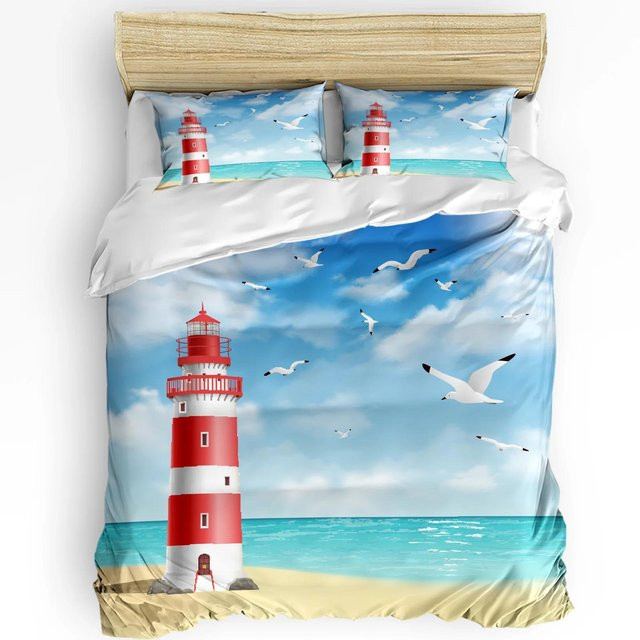 Lodestar Bettwäscheset 3-teilig Nautisches Design mit Leuchtturm und Anker in Grau/Blau, B/H: 135 x 200 cm - Bild 1