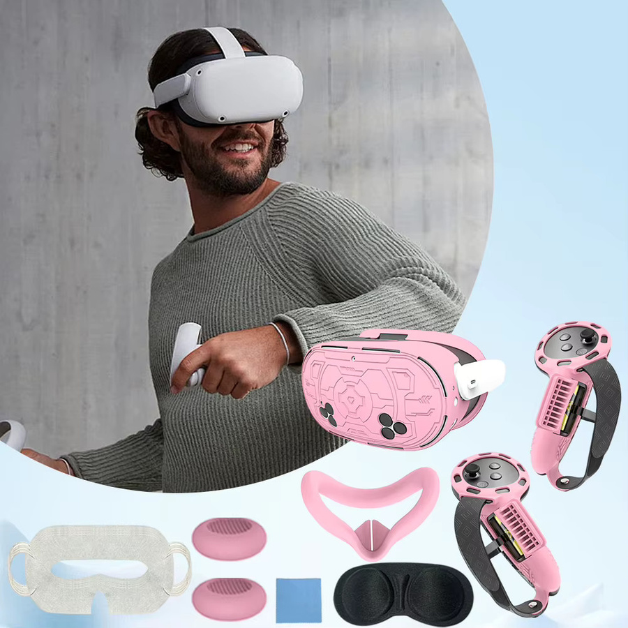 7-teiliges Meta Quest 3S VR-Zubehör-Set in Blau mit Schutzhülle, Gesichtsabdeckung, Controller-Griffen und Linsenschutz - Bild 3