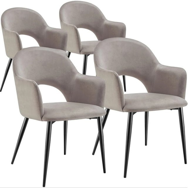 tectake Armlehnstühle Sachel Set 4er Pack in Samtoptik Taupe mit Stahlbeinen B/T/H: 57 x 61,5 x 87,5 cm - Bild 1