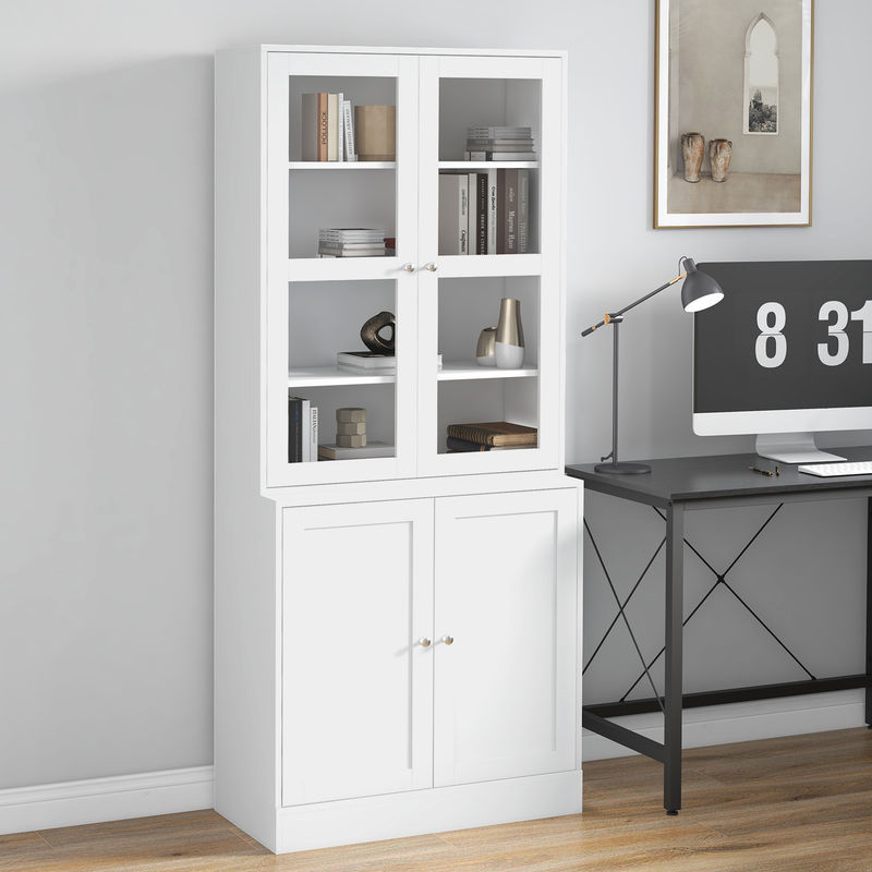 HOMCOM Vitrinenschrank Weiß mit Glastüren und 6 Fächern als Küchenschrank oder Bücherschrank Höhe: 178,5 cm - Bild 2
