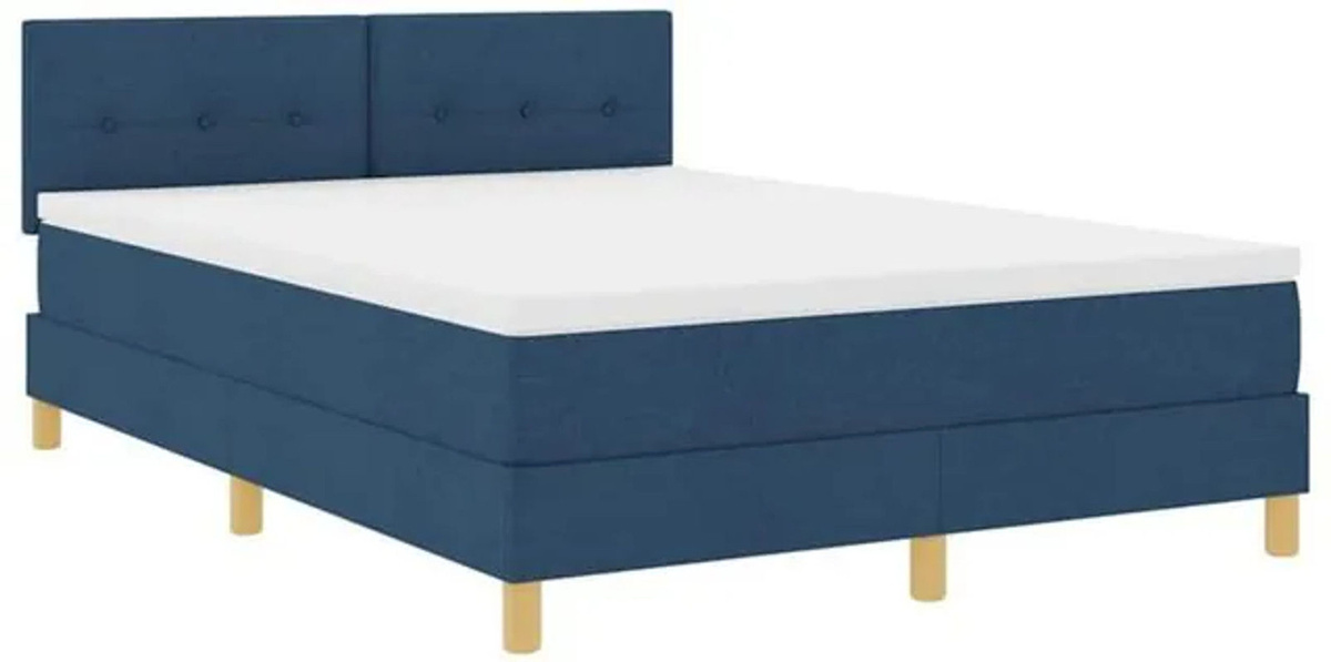 vidaXL Boxspringbett mit Matratze in Blau aus Stoff, B/B: 140 x 190 cm - Bild 1