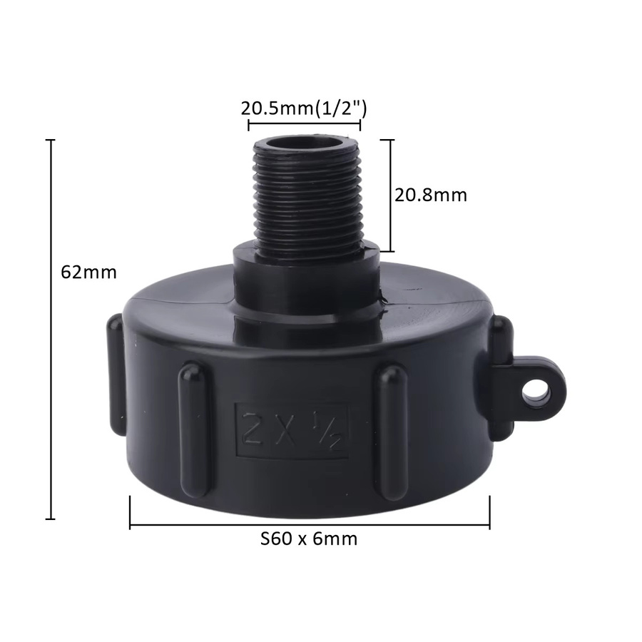 UP-CLOUD IBC-Tankadapter S60 x 1 Zoll Gewindeanschluss für 1000 Liter Tonnezylinder in Schwarz - Bild 3