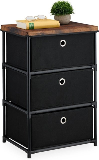 Relaxdays Kommode aus Stahl und MDF in Schwarz und Braun mit 3 Stoffschubladen, B/T/H: 65 x 43 x 33 cm - Bild 1