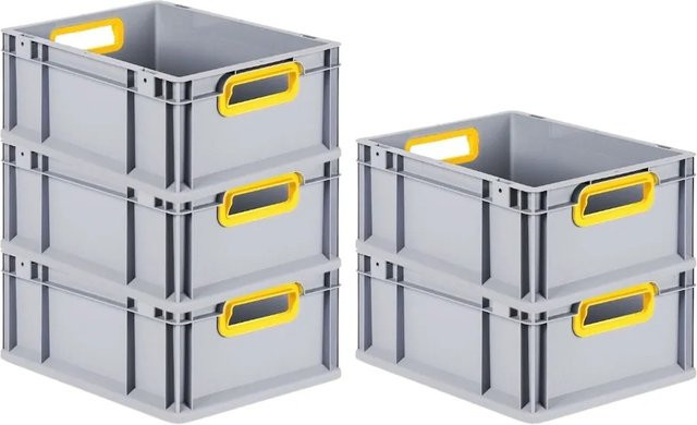 PROREGAL Spar Set 5x Eurobox Nextgen Color Transportboxen mit Griffen, Gelb-Grau, H x B x T: 17 x 30 x 40 cm, 16 Liter - Bild 1