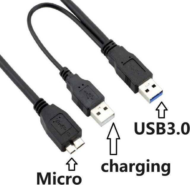 WEFAWAN USB 3.0 Y-Kabel von USB Typ A auf Micro B, Datenkabel für externe mobile Festplatten, Schwarz, Länge: 1 m und 0,5 m - Bild 1