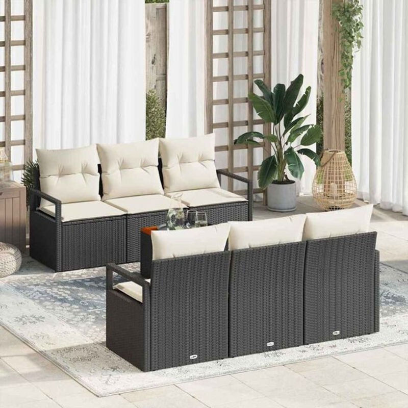Vidaxl Garten-Sofa-Set aus Polyrattan mit 7-teiligem Kissen-Set in Schwarz im modernen Design - Bild 1