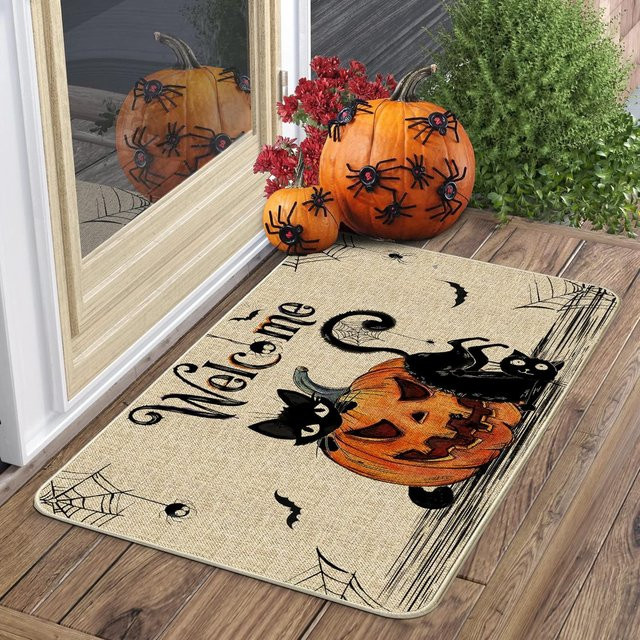 VIKAMA Halloween-Fußmatte mit Kürbis und schwarzer Katze, wetterfest, mehrfarbig, B/T: 60 x 40 cm - Bild 1