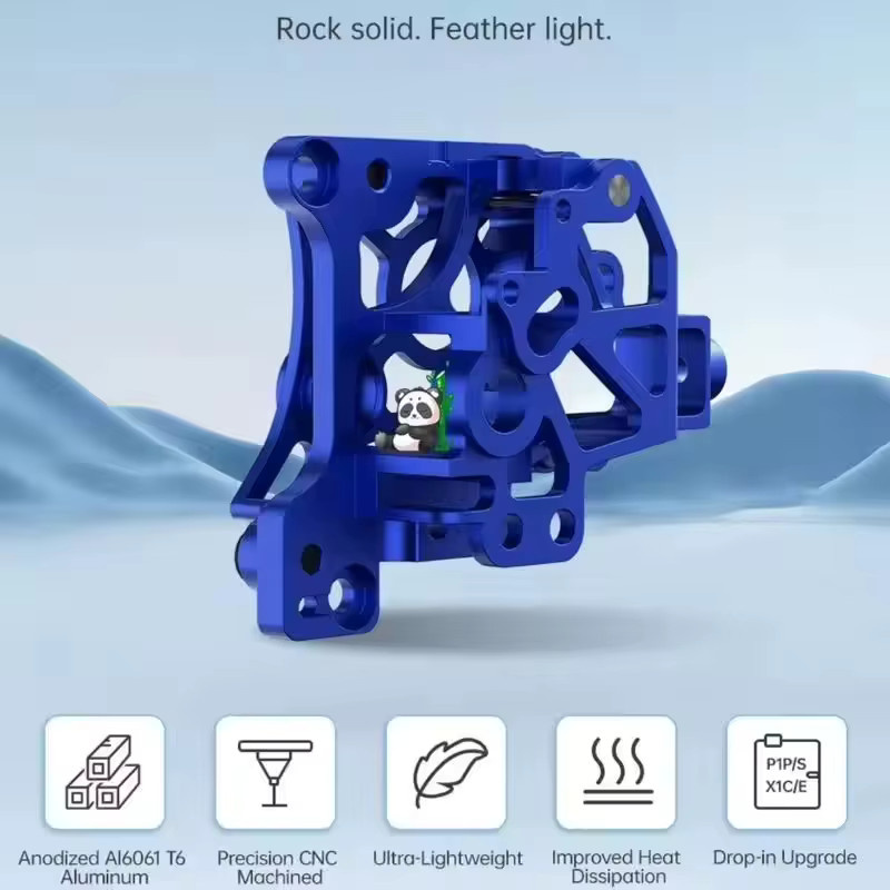 Aluminium-Panda-Extruder für Bambu Lab P1P P1S X1C X1E, CNC-gefertigt, Blau - Bild 2