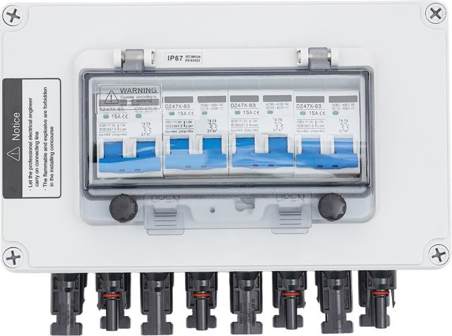 15 A Photovoltaik-DC-Schalter PV-Kombinator mit 4 Eingängen und 4 Ausgängen wasserdichter Solar-Leistungsschalter für Solarmodule in Weiß - Bild 1