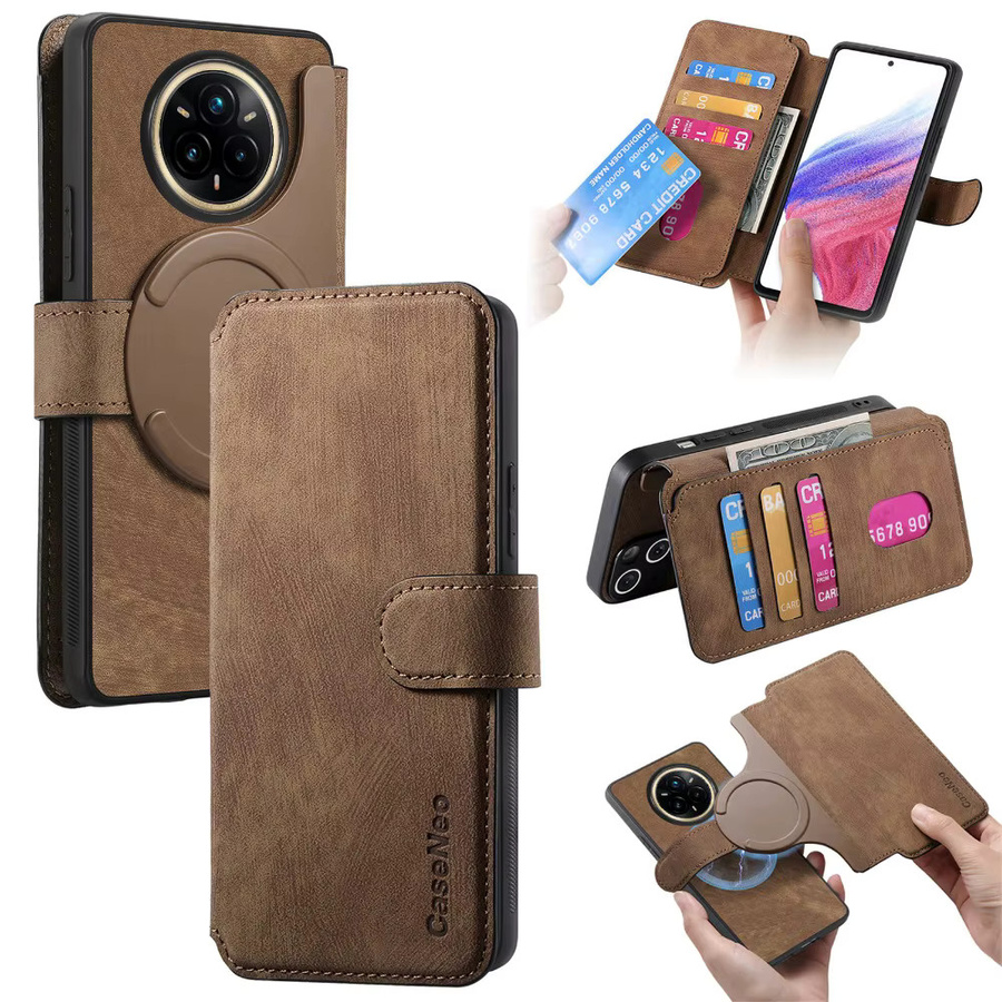 Magnetische 2-in-1 Lederhülle für Realme 14 als Luxus-Brieftasche-Cover in Pink oder Braun - Bild 4