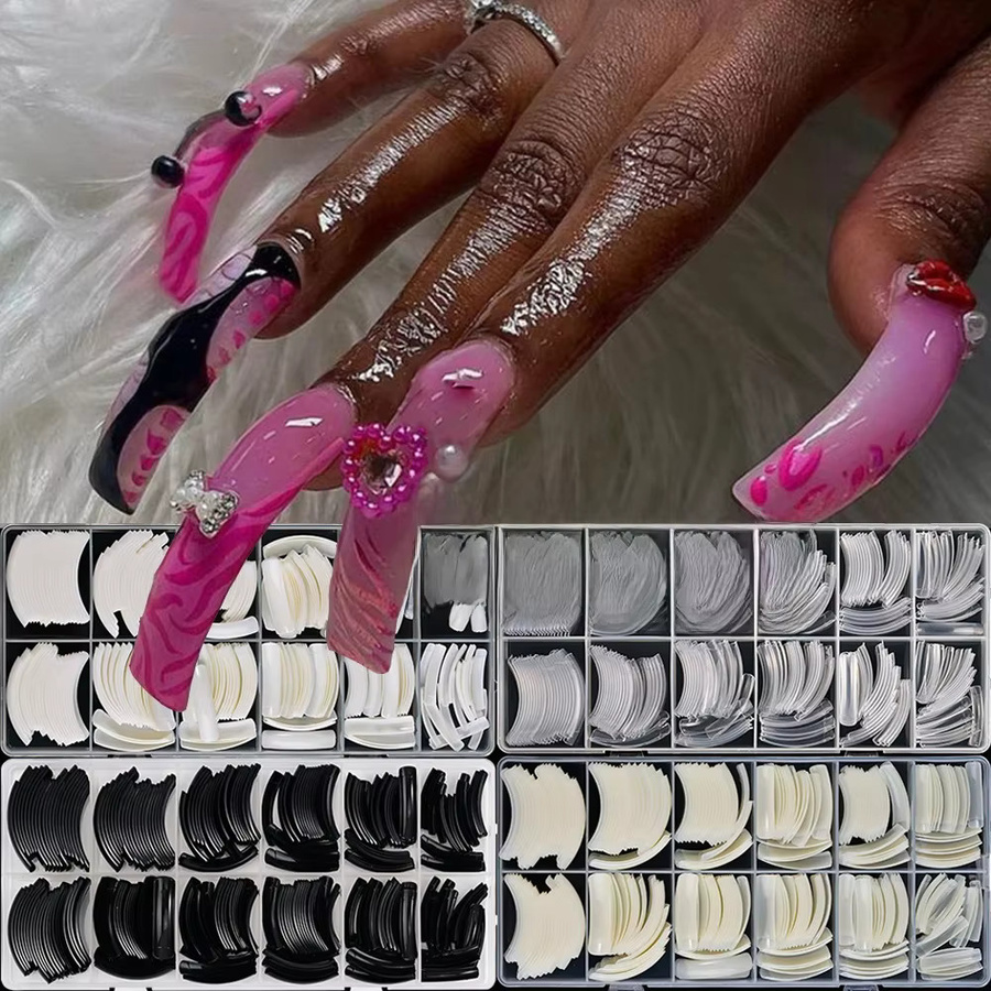 MAFANAILS Nagelverlängerung, 240 Stück, extra lang, gebogen, transparent/schwarz/weiß - Bild 1