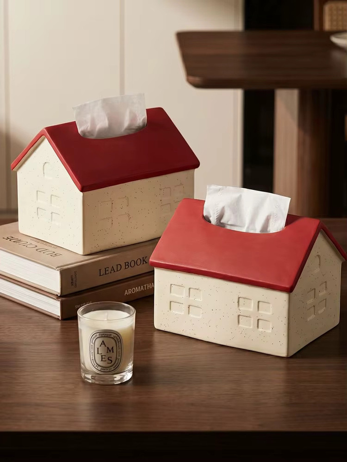 Handbemalte Keramik-Taschentuchbox in Hausform, rote Papierbox für Wohnzimmer, Küche und Bad - Bild 6