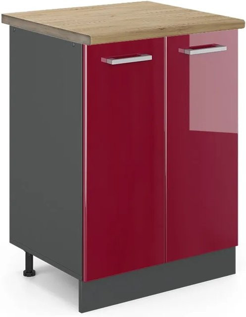 Vicco Küchenunterschrank R-Line in Bordeaux Hochglanz und Anthrazit mit Eiche-Optik, B: 60 cm, H: 81,6 cm, T: 60 cm - Bild 1