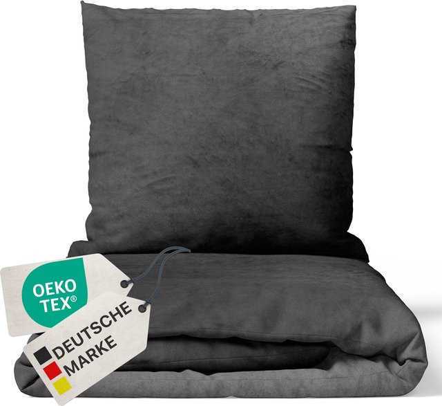 NYVI Winter Bettwäsche Set DreamScience Cashmere Touch aus Mikrofaser in Anthrazit, B/H: 155 x 220 cm und 80 x 80 cm - Bild 1