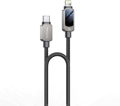 Yesido CA180 USB-C auf USB-C Daten- und Ladekabel mit Display, 27W, Schwarz, Länge: 1,2 m