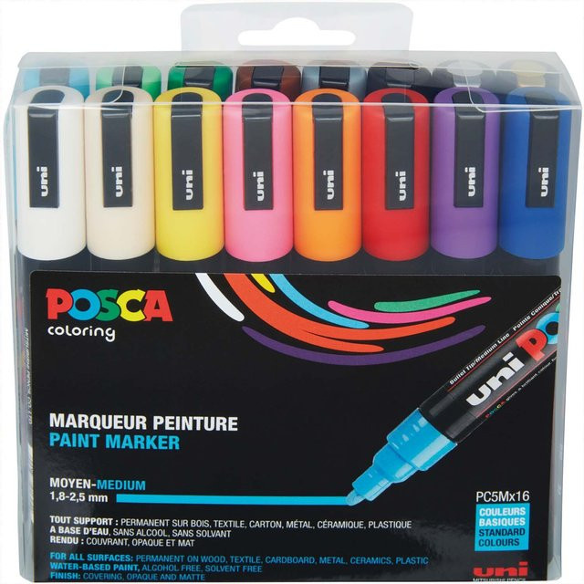 uni POSCA-Marker PC-5M Set mit 16 Stück in Mehrfarbig, permanente Pigmentmarker mit Bullet-Spitze (1,8-2,5 mm) - Bild 1