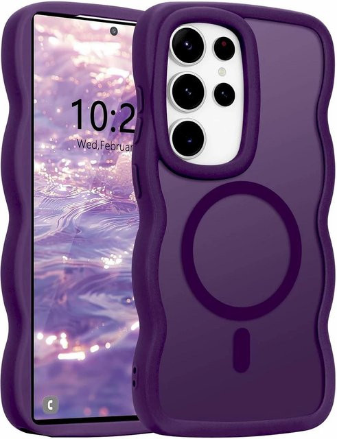 Stoßfeste Samsung Galaxy Hülle mit welligem Rahmen und MagSafe Unterstützung in Dunkelviolett für Galaxy S25 Ultra, S24 Ultra Plus, S25Edge, A56 und A36 - Bild 1