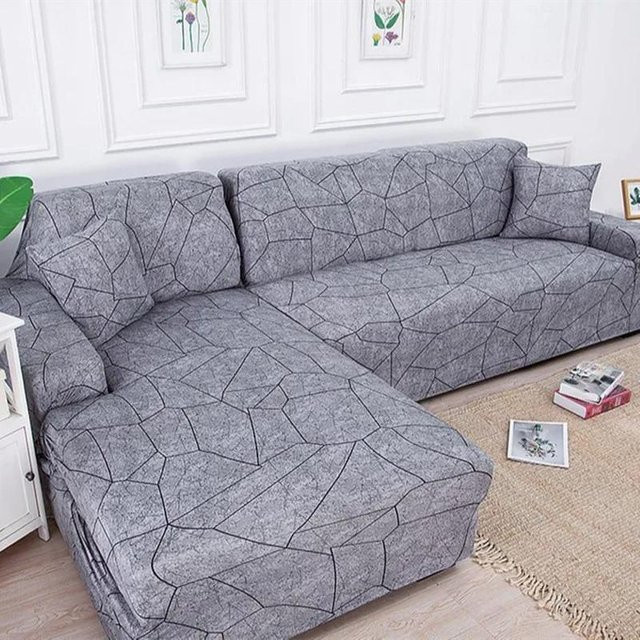 2er-Set elastische Spandex-Ecksofa-Bezüge für L-förmige Sofas in Grau, Stretch-Schonbezüge aus Polyester und Elastan mit rutschfestem Design - Bild 1