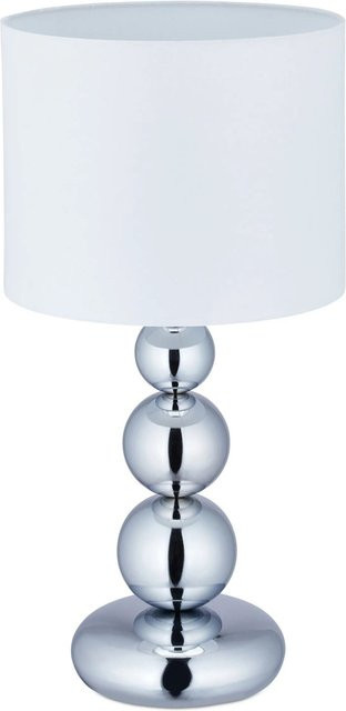 Relaxdays Tischlampe aus Eisen in Silber und Weiß mit Kippschalter, Höhe: 50 cm, Breite: 25 cm, Tiefe: 25 cm - Bild 1