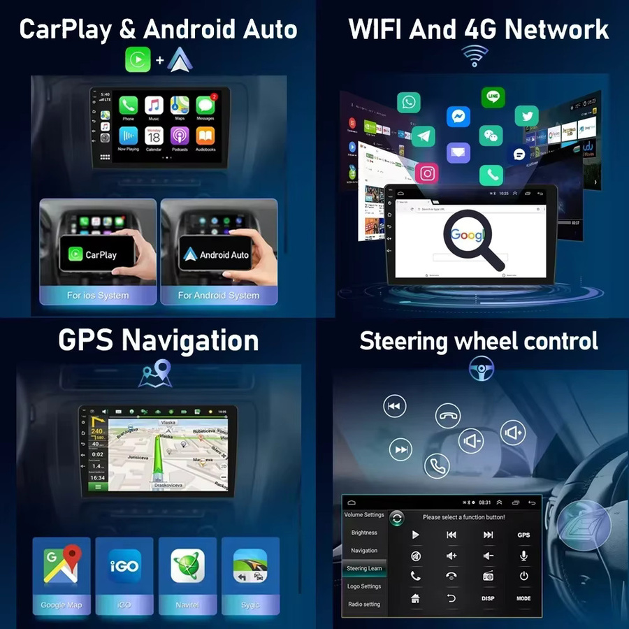Icreative Android Autoradio für Suzuki Grand Vitara XL-7 1998-2005 mit Multimedia, Carplay, GPS und Wi-Fi, Schwarz - Bild 4