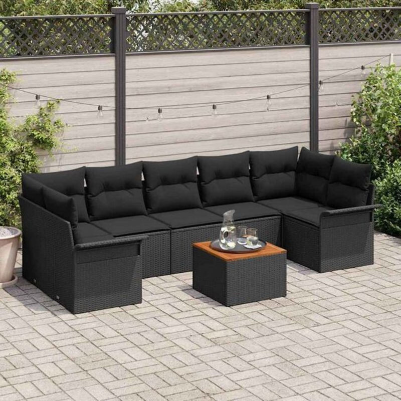Vidaxl Garten-Sofa-Set aus Polyrattan und Akazie mit 8-teiligem Kissen-Set in Schwarz, B/T/H: 55 x 55 x 37 cm - Bild 1