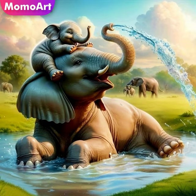 Momoart 5D DIY Diamant-Stickerei Elefant Cartoon Mosaik Set aus Acryl in Multicolor, Breite: 20 cm, Höhe: 20 cm - Bild 1