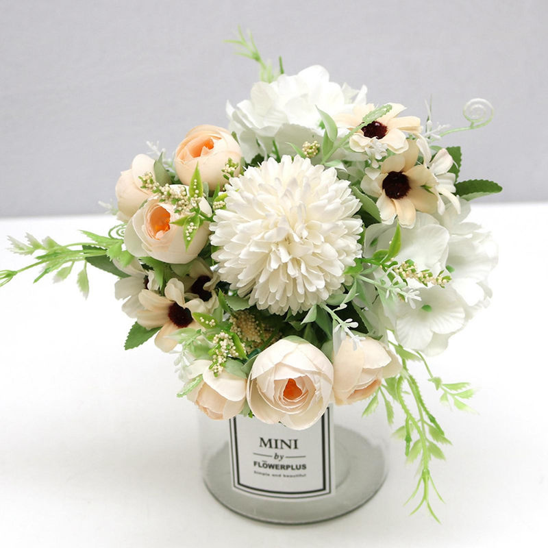 Tooarts Künstliche Hydrangea Blumenkugel in Beige und Weiß als florales Arrangement für Hochzeiten und Dekoration - Bild 3