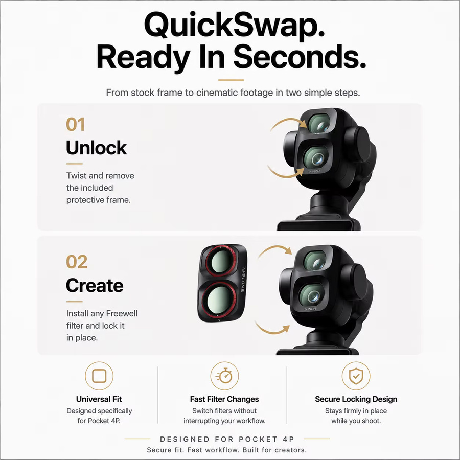 Freewell Kamerafilter Set für DJI Osmo Pocket 4P und Xtra Muse 2 Pro, ND, ND/PL, ND1000, UV, CPL, LPR und Glow Mist, Schwarz - Bild 2