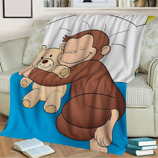 VIKAMA Curious George Cartoon-Decke für Kinder in Multicolour, weiche und warme Schlafdecke mit Tier-Print - Bild 1