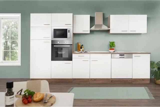 Respekta Küchenzeile KB340EYWMIGKE modern in Weiß Seidenglanz und Eiche York Nachbildung, Breite: 340 cm, Höhe: 205 cm - Bild 1