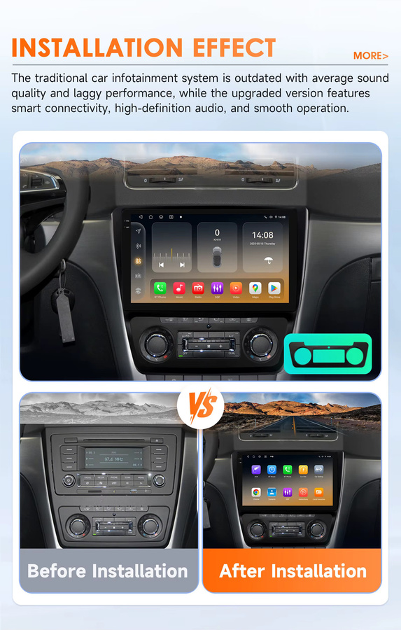OSSURET Android 15 Autoradio für SKODA YETI 5L 2009-2014, 10,1 Zoll 2-Din-Headunit mit Qualcomm Snapdragon 6115 Octa-Core, GPS-Navigation, Bluetooth, Wireless Carplay und Android Auto, Schwarz - Bild 3