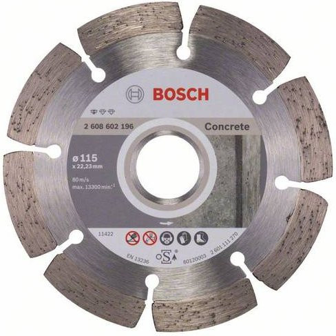 Bosch Diamanttrennscheibe Standard für Beton und Fliesen, Farbe: Silber, Durchmesser: 115 mm - Bild 1