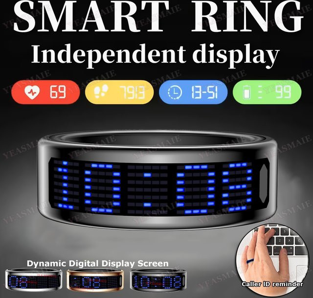 Ola Esporte Smart Ring Schwarz mit Herzfrequenz- und Blutdruck-Monitor, Anruf-Erinnerung und 5 ATM Wasserdichtigkeit für Männer und Frauen - Bild 1