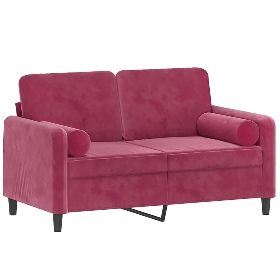 vidaXL 2-Sitzer-Sofa in Weinrot mit Zierkissen aus Samt und Metallrahmen, Breite: 138 cm, Tiefe: 80 cm, Höhe: 77 cm - Bild 2