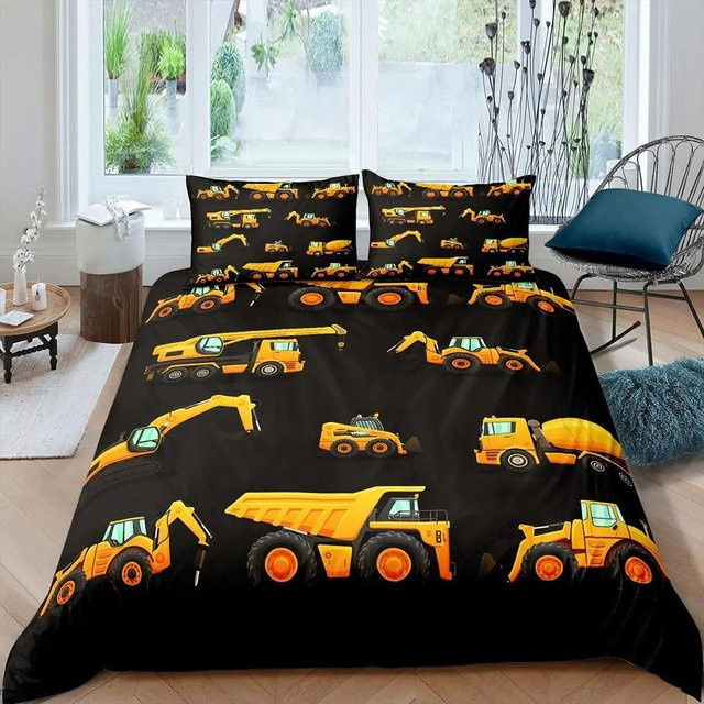 Bettwäsche-Set Bagger Königin von Binchi Fitness mit Cartoon Baufahrzeug und Traktor für Kinder, 2- oder 3-teilig aus Polyester, Breite: 228 cm, Tiefe: 228 cm - Bild 1