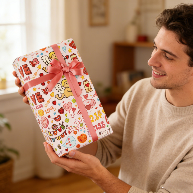 5er Set Geschenkpapier für Valentinstag aus Kraftpapier, Mehrfarbig, B: 50 cm, H: 70 cm - Bild 1