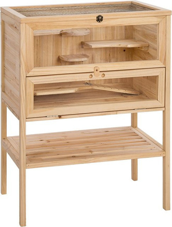 tectake Kleintierkäfig aus Kiefernholz in Braun mit 4 Etagen und Rampe, B/T/H: 60 x 40 x 80 cm