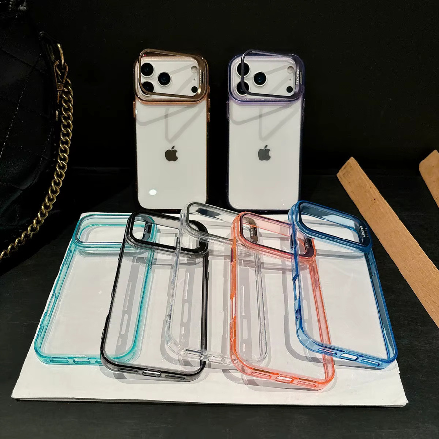 szHAIyu Transparente Hartschalen-Handyhülle für iPhone 12 bis iPhone 17 Pro Max mit Metallhalter und stoßfestem Schutz in Pink - Bild 3