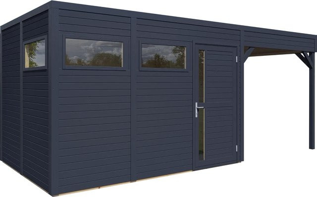 Bertilo Holz-Gartenhaus Cubus 3 Lounge in Anthrazit mit Sicherheitsglas und Zylinderschloss, B: 559 cm, T: 234 cm, H: 220 cm - Bild 1