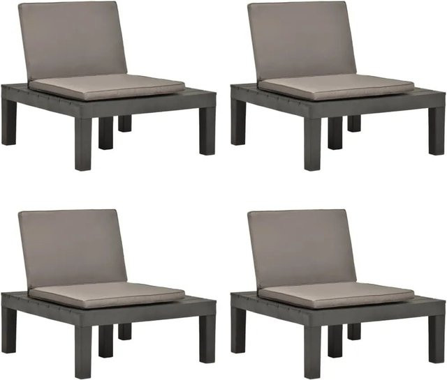 Furnicato Gartenstuhl-Set aus Kunststoff mit Auflagen, 4 Stück, Anthrazit und Braun - Bild 1