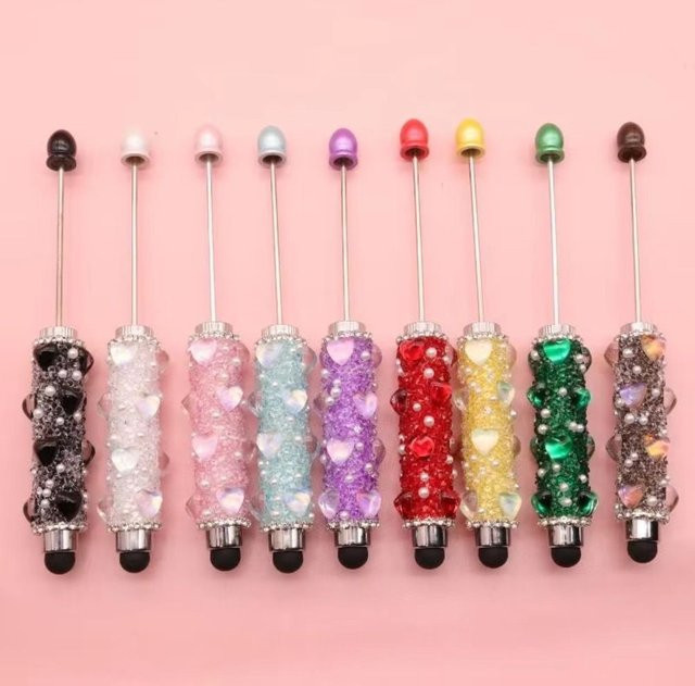 2-in-1 DIY Perlenbesatz-Stift mit Herz-Diamant-Design und kapazitivem Touchscreen-Stylus in Grün - Bild 1